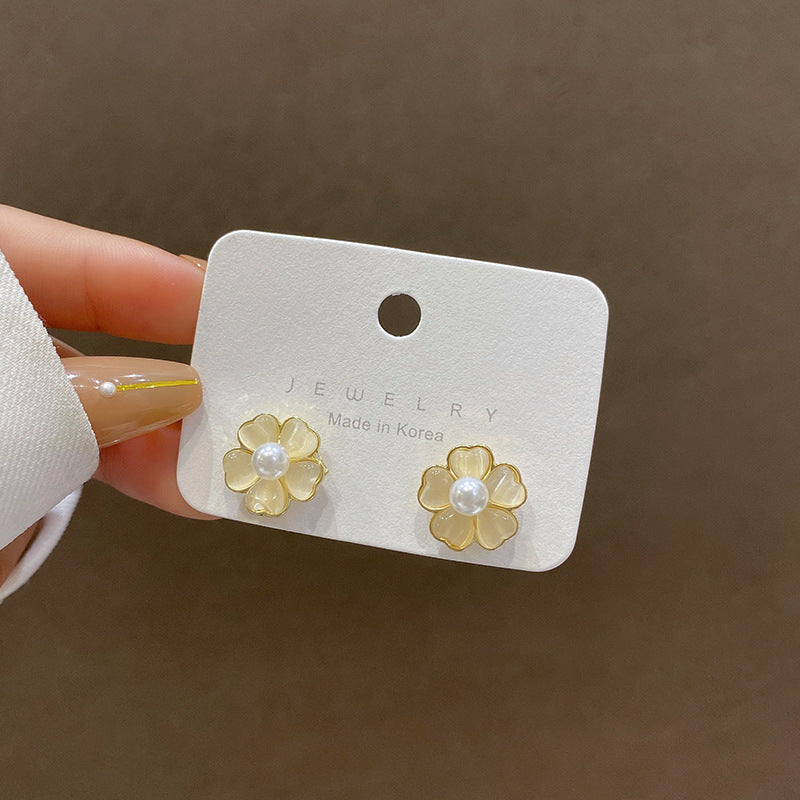 Wholesale S925 silver needle leaf rose small fresh flower earrings